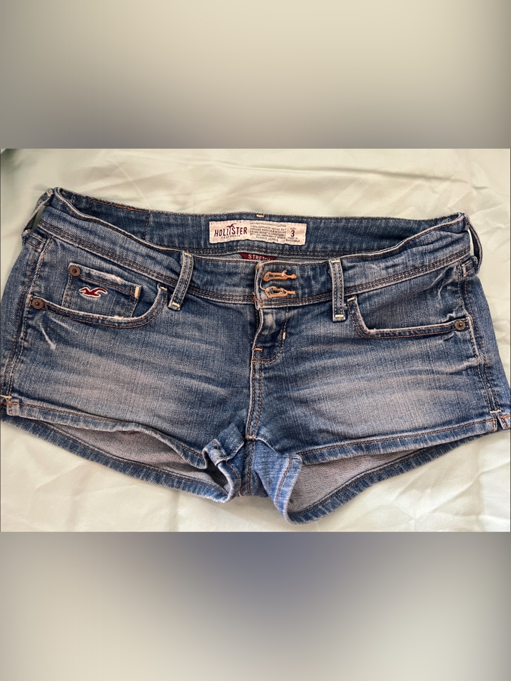 Hollister Medium Blue Denim Shorts with Signature Stitching